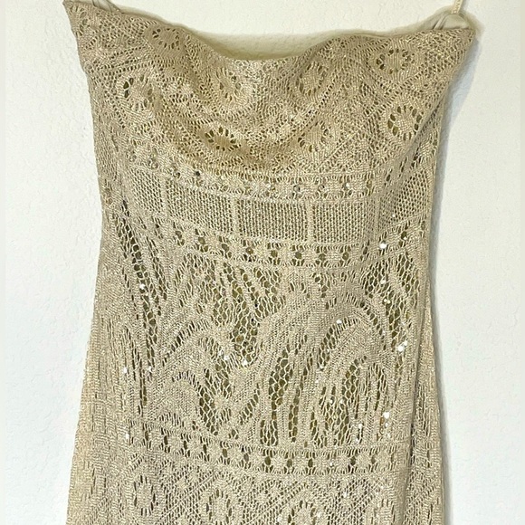 Gunne Sax dress maxi gown by Jessica Mclintock sz 7 knit gold sequin strapless - Picture 2 of 11